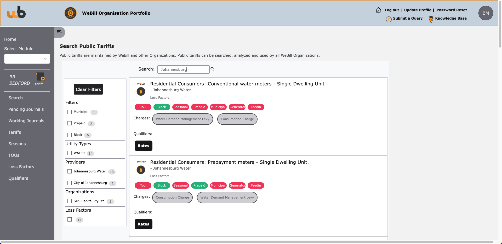 Tariff Dashboard