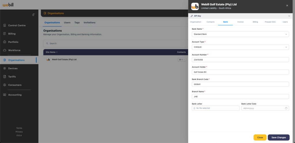 Organisation Module-Edit Org drawer
